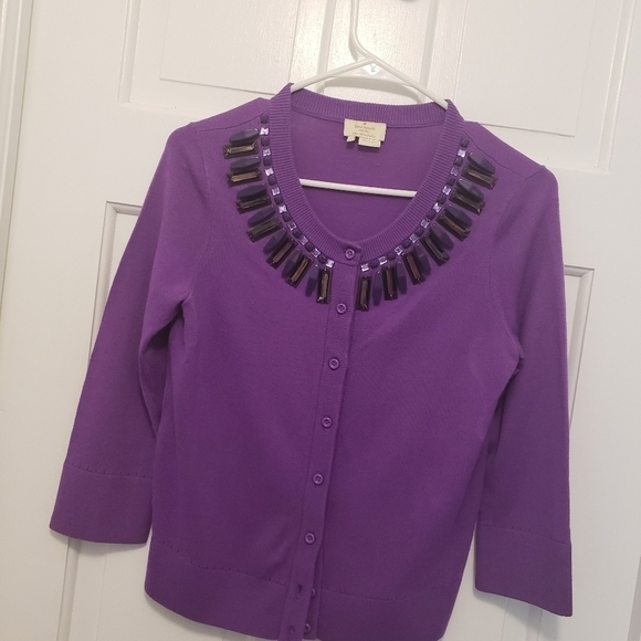 Kate Spade Purple Wool Cardigan Embellished neckline Small - Picture 10 of 12